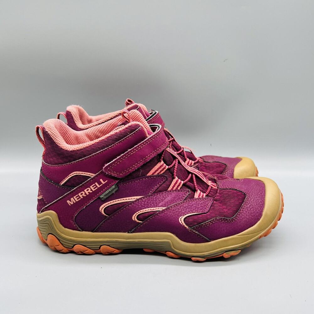Merrell Boots Womens 7 Purple Leather Waterproof Hook Loop Hiking Winter Snow